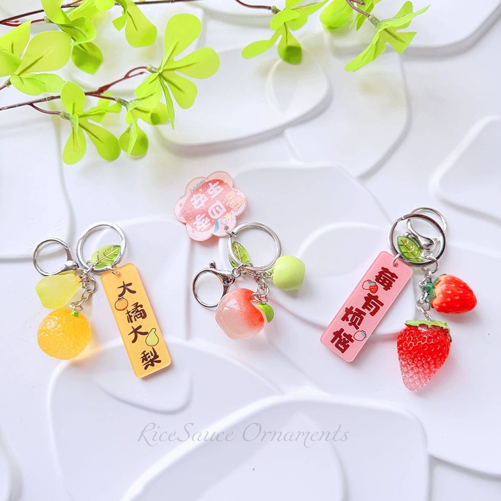 Acrylic Fruit Keychain Pendant, Cute Mini Charm with Leaf Tag, Single or Multi‑Piece Options
