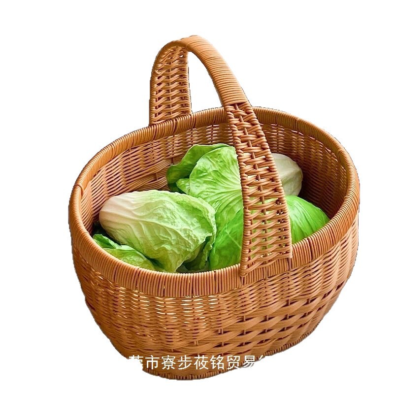 新款纯手工仿藤编织水果篮购物篮提篮鸡蛋手提菜篮子收纳采摘野餐|undefined