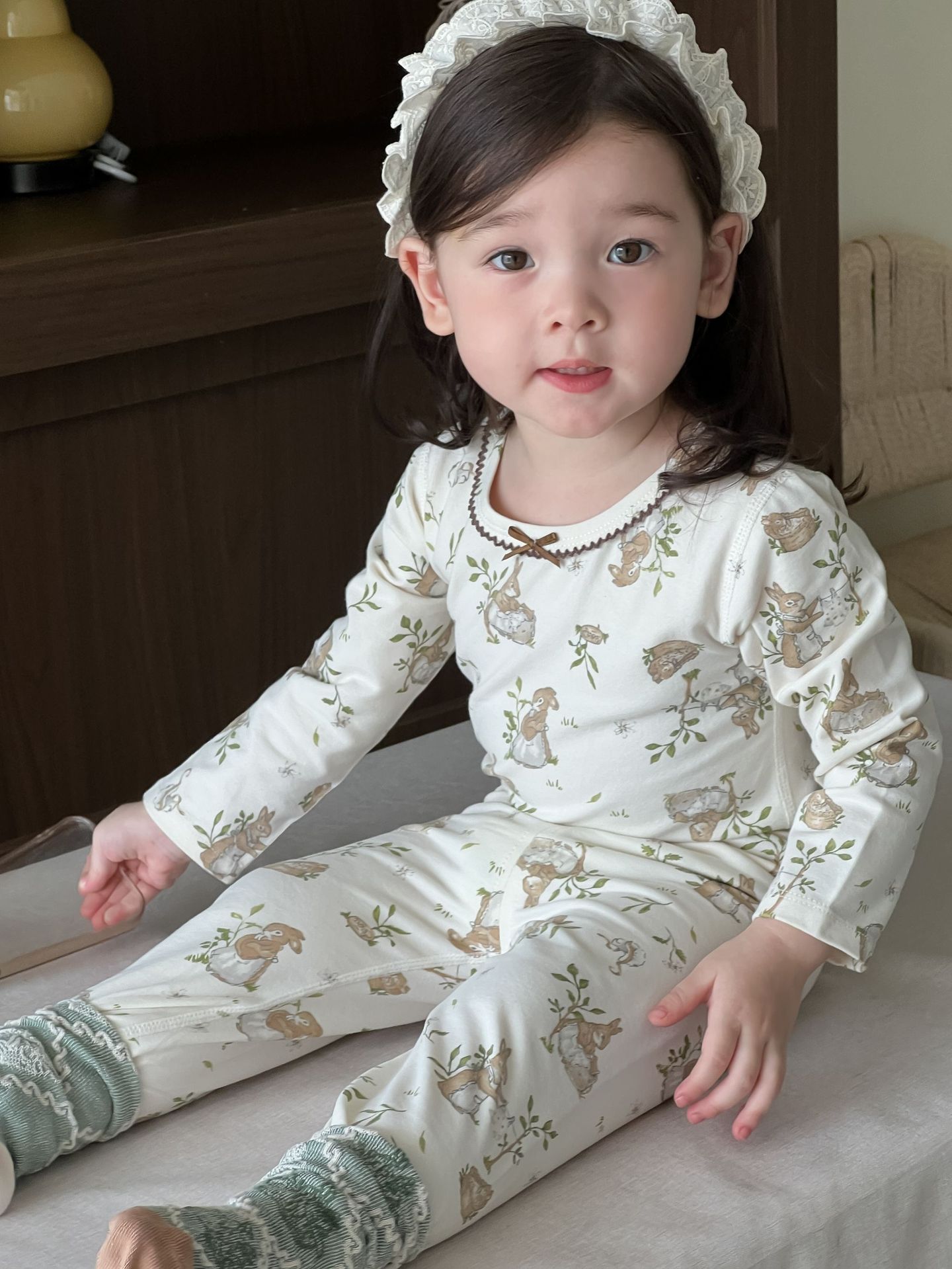 Pajamas infantiles infantiles de otoño ropa de bebé 2025 ropa de otoño ropa infantil coreana ropa de niña casa