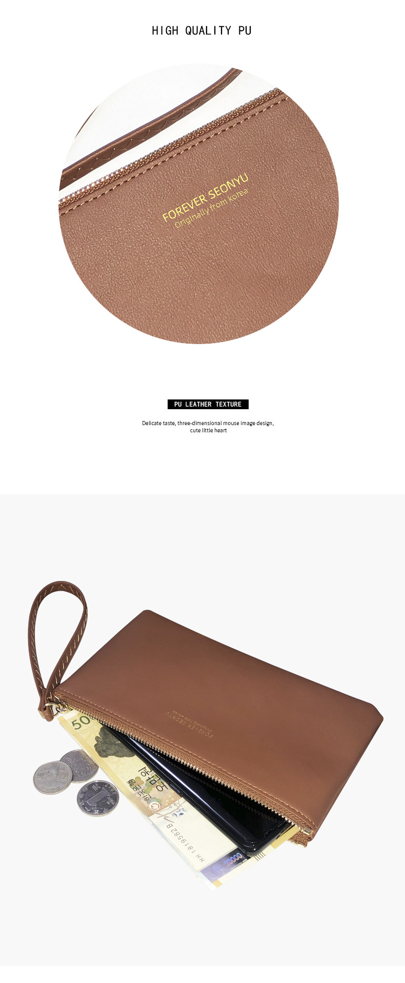 Zipper Closure Type Retro Long Wallet Korean Multifunctional Girl Clutch Purse