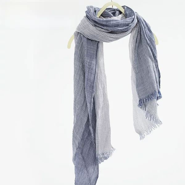 Mori Girl Style Scarf for Women 2025 Spring and Autumn Thin Striped Cotton and Linen Shawl with Tassels and Pleats, Artistic Cotton Sunscreen Scarf
