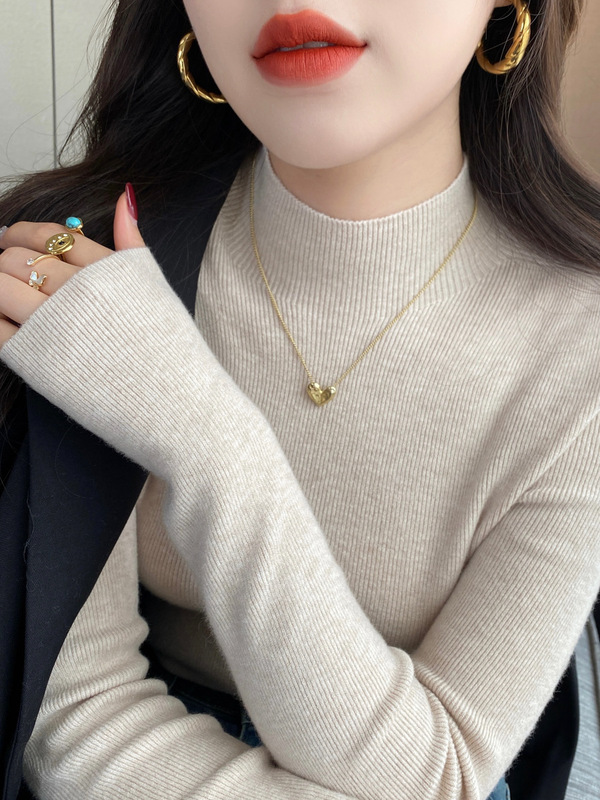 蓝色高领毛衣女秋冬内搭2025新款设计感上衣针织堆堆领打底衫|undefined