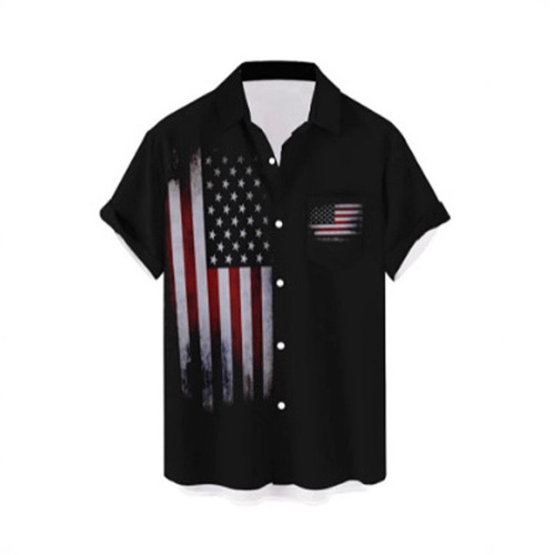 Seasonal New Print Shirt for Men, Casual Short-Sleeve Top with 3D Print, Versatile and Trendy