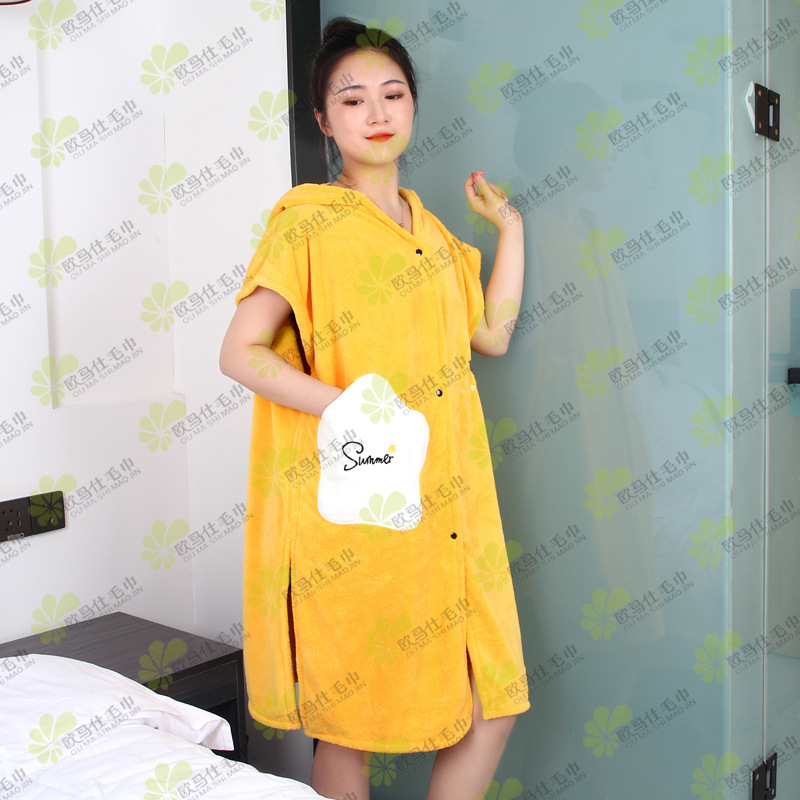 고밀도 산호 벨벳 드레스업 목욕 타올, 착용 가능하고 랩 가능한 가디건, 인터넷 연예인 후드 목욕 스커트, 흡수성 목욕 가운 도매
