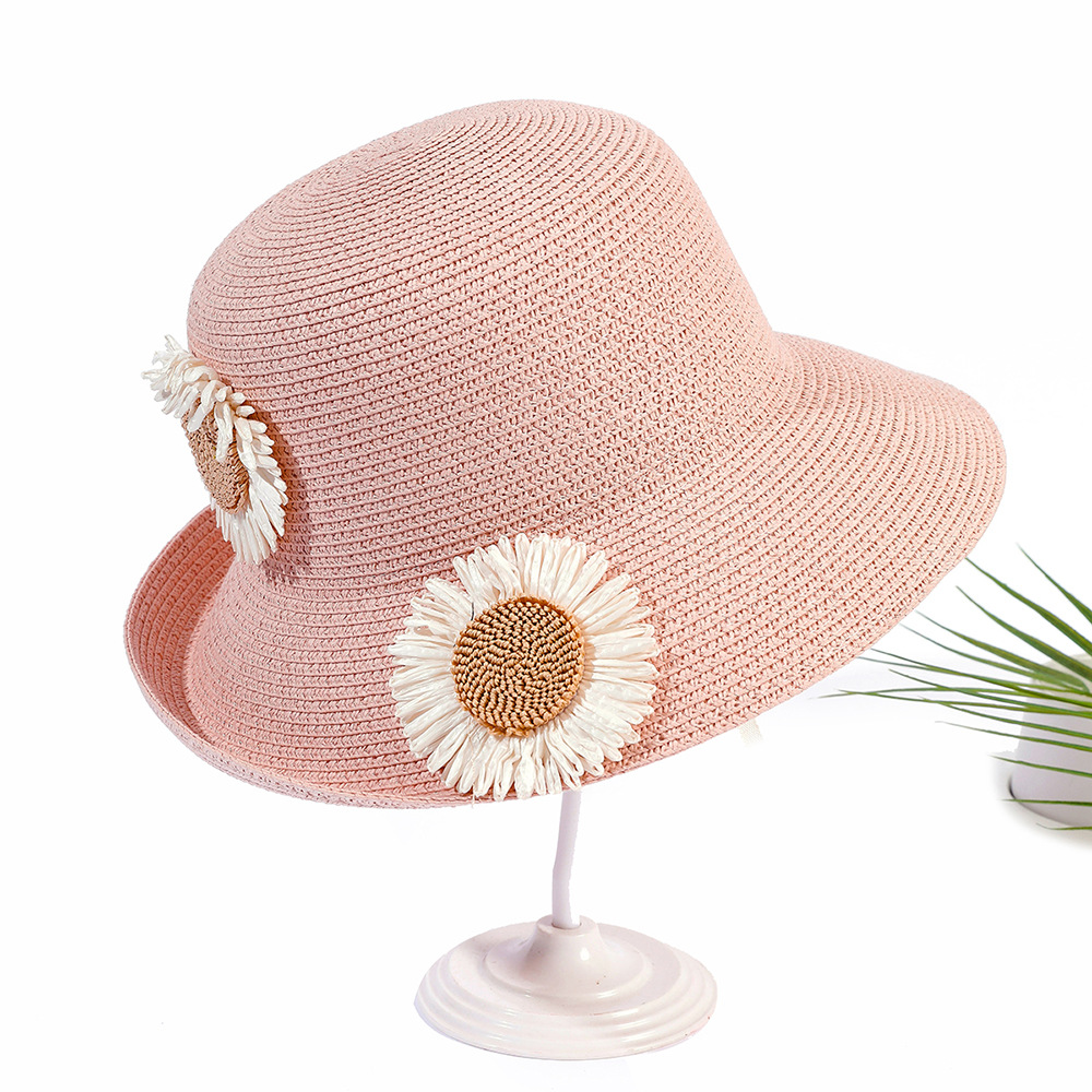 Fresco crisantemo lindo sombrero de paja playa verano sol sombrero femenino protección solar protección UV sombrero de sol casual