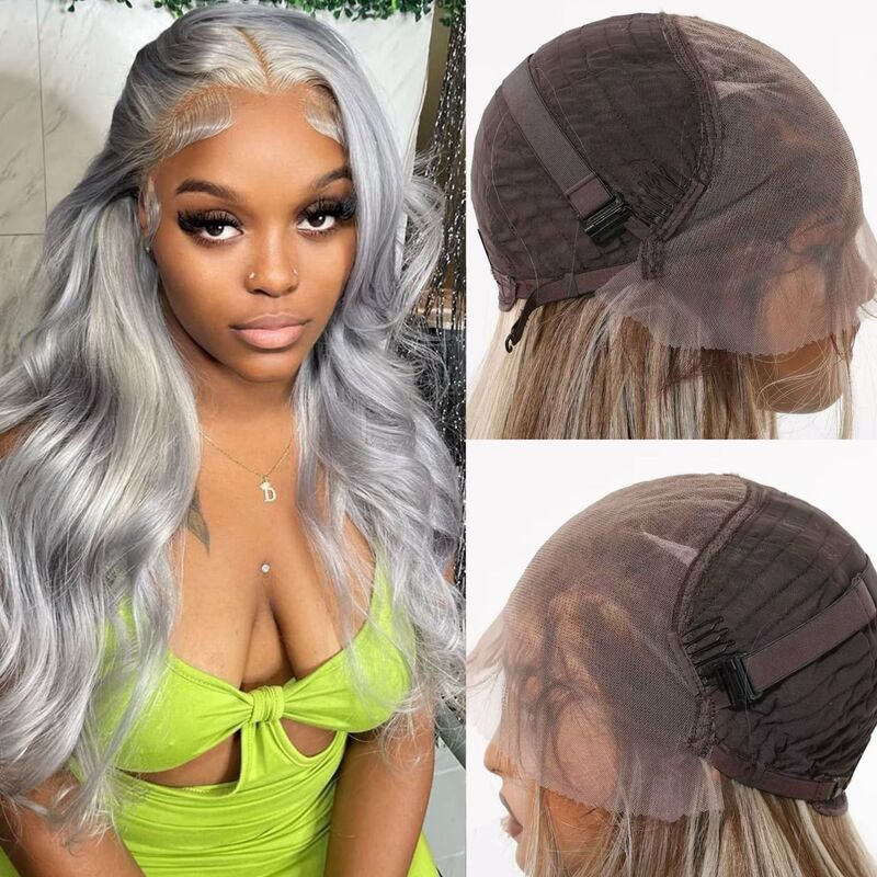 Cross-Border European and American Fashion Silver-Gray Wig, Best-Selling in Africa, 13*6 Front Lace Big Wave Long Curly Hair Full Wig