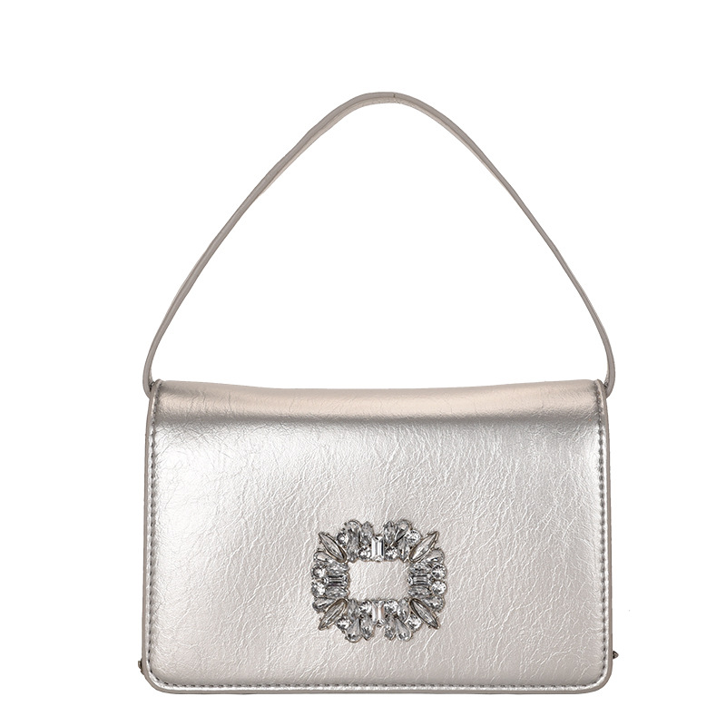 Bolso bandolera transfronterizo para niñas, sentido avanzado, nuevo bolso cuadrado pequeño de un solo hombro de cadena simple, bolso con cerradura de diamante brillante de moda