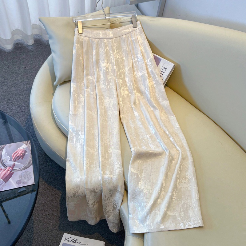 2026 New Chinese-Style Retro Improved Ethnic Jacquard Wide-Leg Pants, Loose Slimming Straight-Leg Casual Long Pants