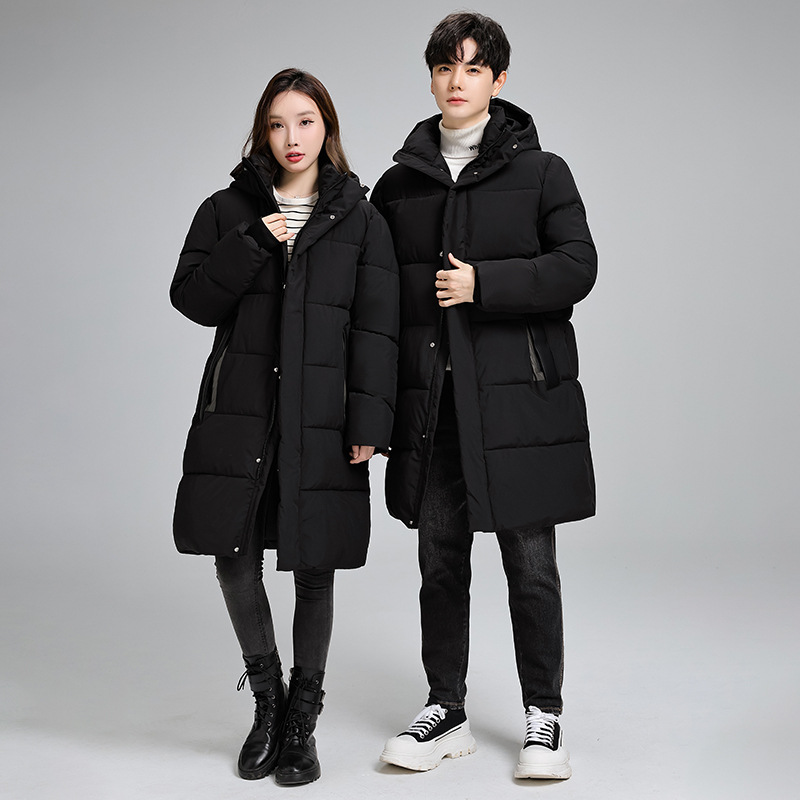 (2개) 남성과 여성을위한 커플의 야외 두꺼운 후드 다운 코튼 패딩 재킷 중간 길이의 느슨한 코튼 패딩 재킷