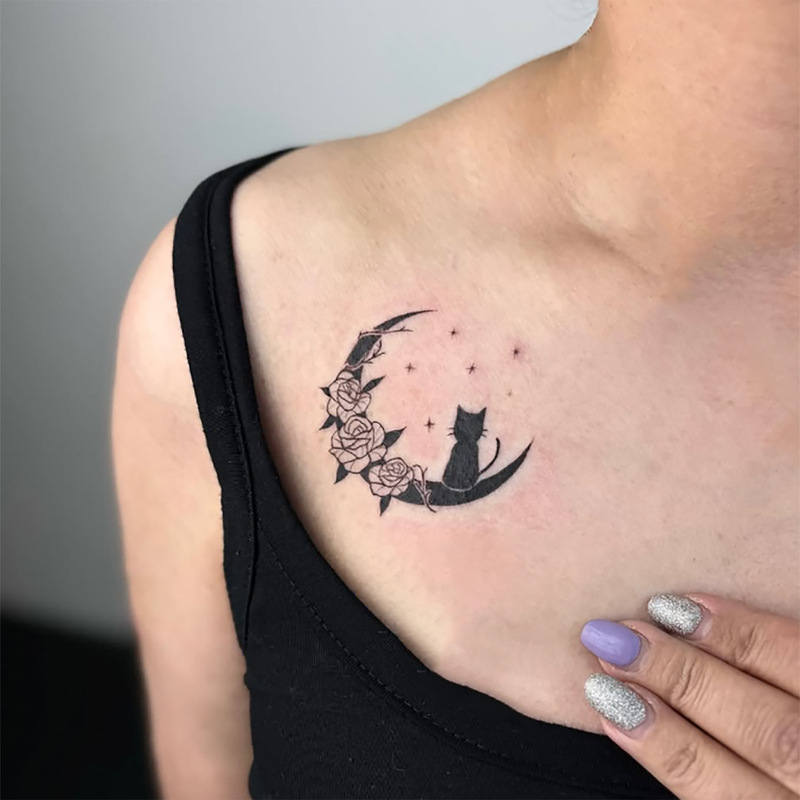 New Cross-Border Tattoo Stickers Ins Style Dark Moon Kitten Tattoo Stickers Disposable Temporary Tattoo Stickers