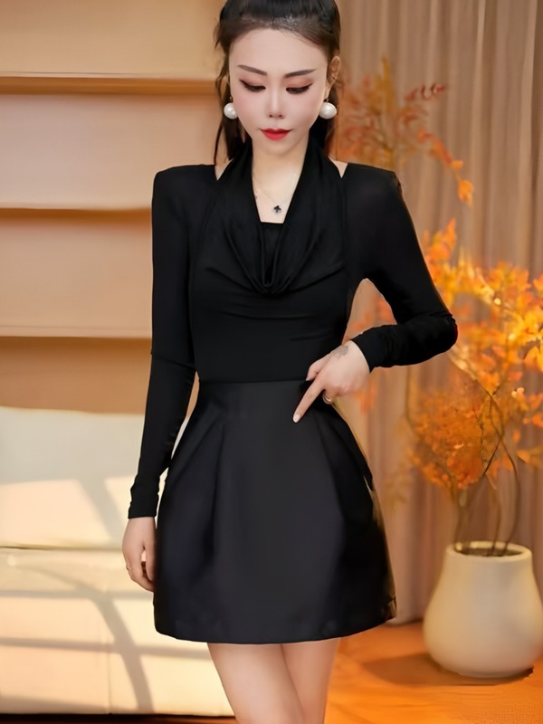 法式设计感挂脖打底衫女2025秋冬季新款修身显瘦弹力辣妹长袖t恤|undefined