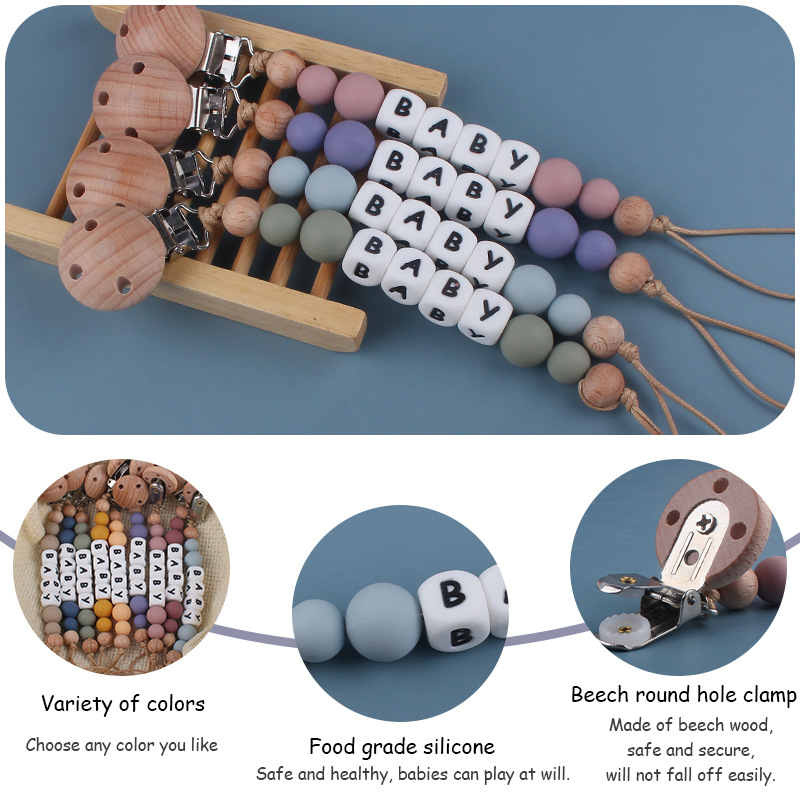 Nuevos suministros para bebés Haya agujero redondo clip bebé creativo DIY chupete Cadena de silicona mordedura de juguete cadena anti-caída