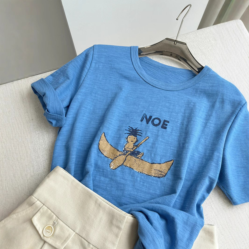 Japanese Style Niche Expensive Brand 4*R ~ Huge and Huge White Blue! Buyer Store Synchronization Bamboo Cotton Short-Sleeved T-Shirt for Women