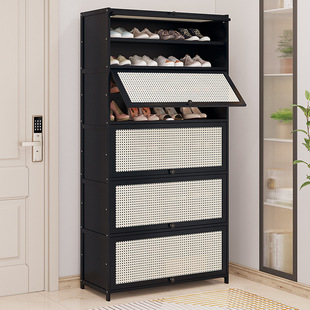 Rattan-woven Shoe Cabinet with Opt-door Modern Simple Household Integrated Wall-side Entrance Cabinet Multi-layer Dustproof Shoe Rack Storage