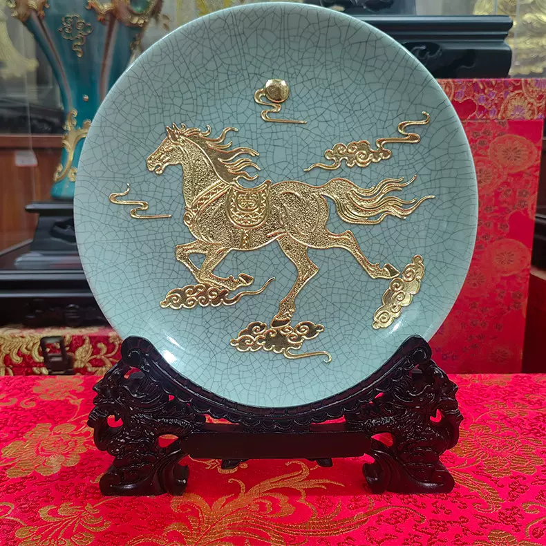 厦门漆线雕马到成功陶瓷盘马的工艺品企业会议礼品桌面摆件
