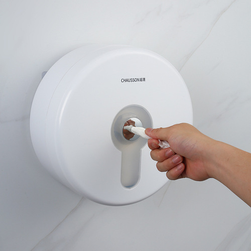 Central Wall-Mounted Round Toilet Paper Holder with Automatic Paper Cut-off Function