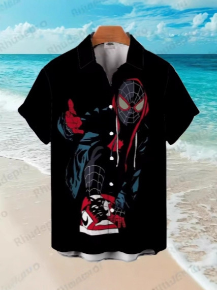 2025 Spider-Man Cartoon Summer Superhero Men's Short Sleeve Casual Hawaiian Shirt Short Sleeve Shirt