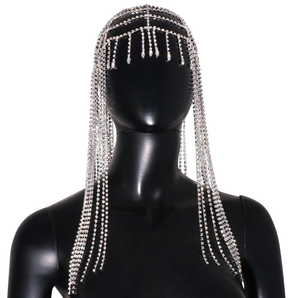 Cadena de pelo de diamantes de imitación de moda transfronteriza femenina europea y americana malla exagerada borla tendencia diadema accesorios para el cabello Tocado