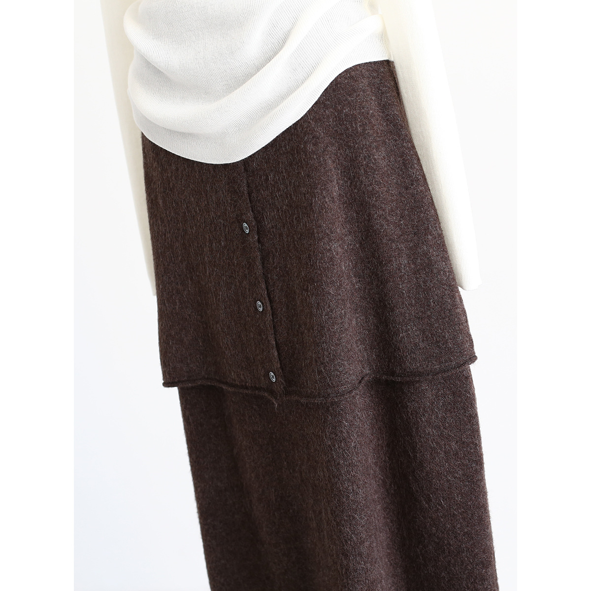 Autumn and Winter Korean Single Fashionable A-Line Double-Layered Straight Skirt Mid-Length Mandala High-Waisted Versatile Knitted Skirt