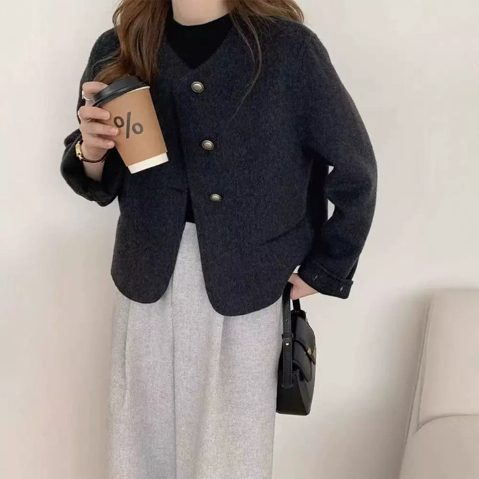 今年流行女装2025新款羊绒大衣女春季短款圆领小香风羊毛呢外套|undefined