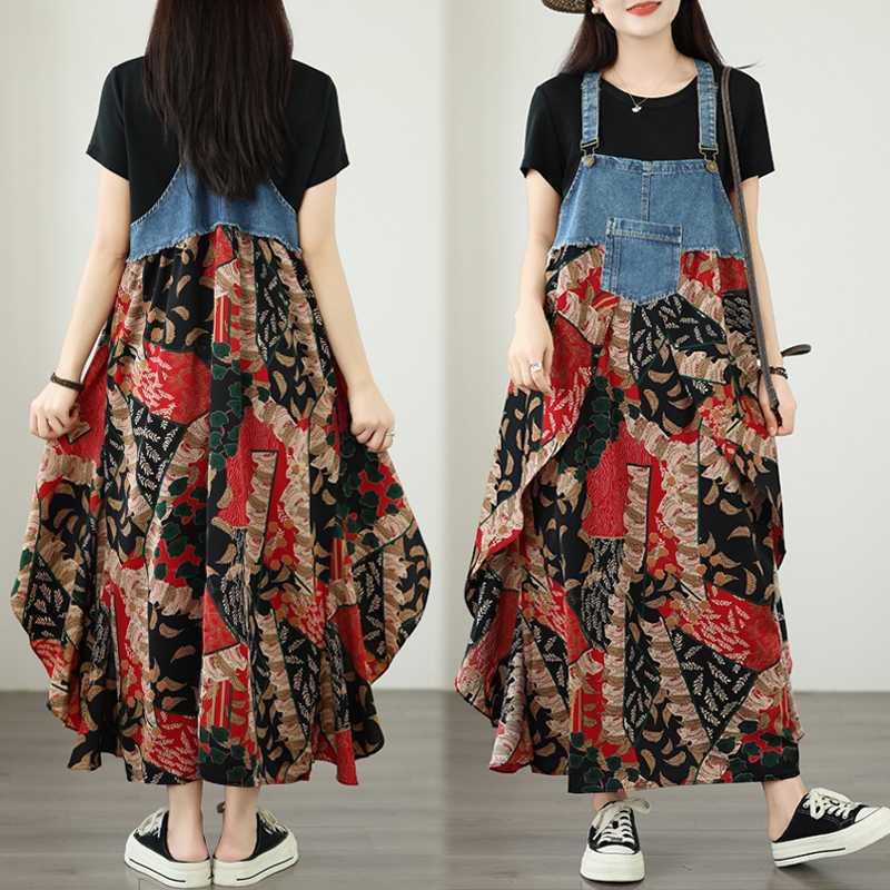 Summer shiffon denim suspenders
