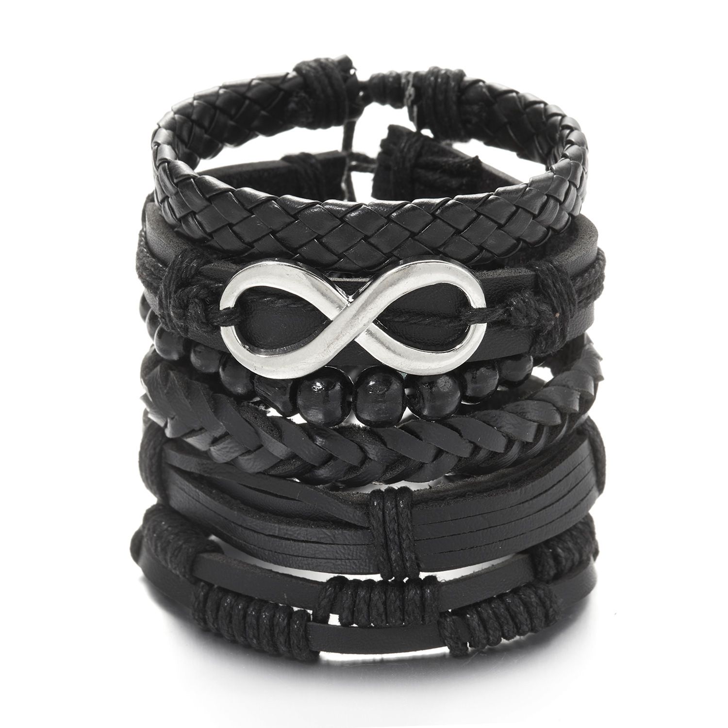 Fashion Cross Heart Shape Pu Leather Knitting Menu0027S Bracelets 1 Set