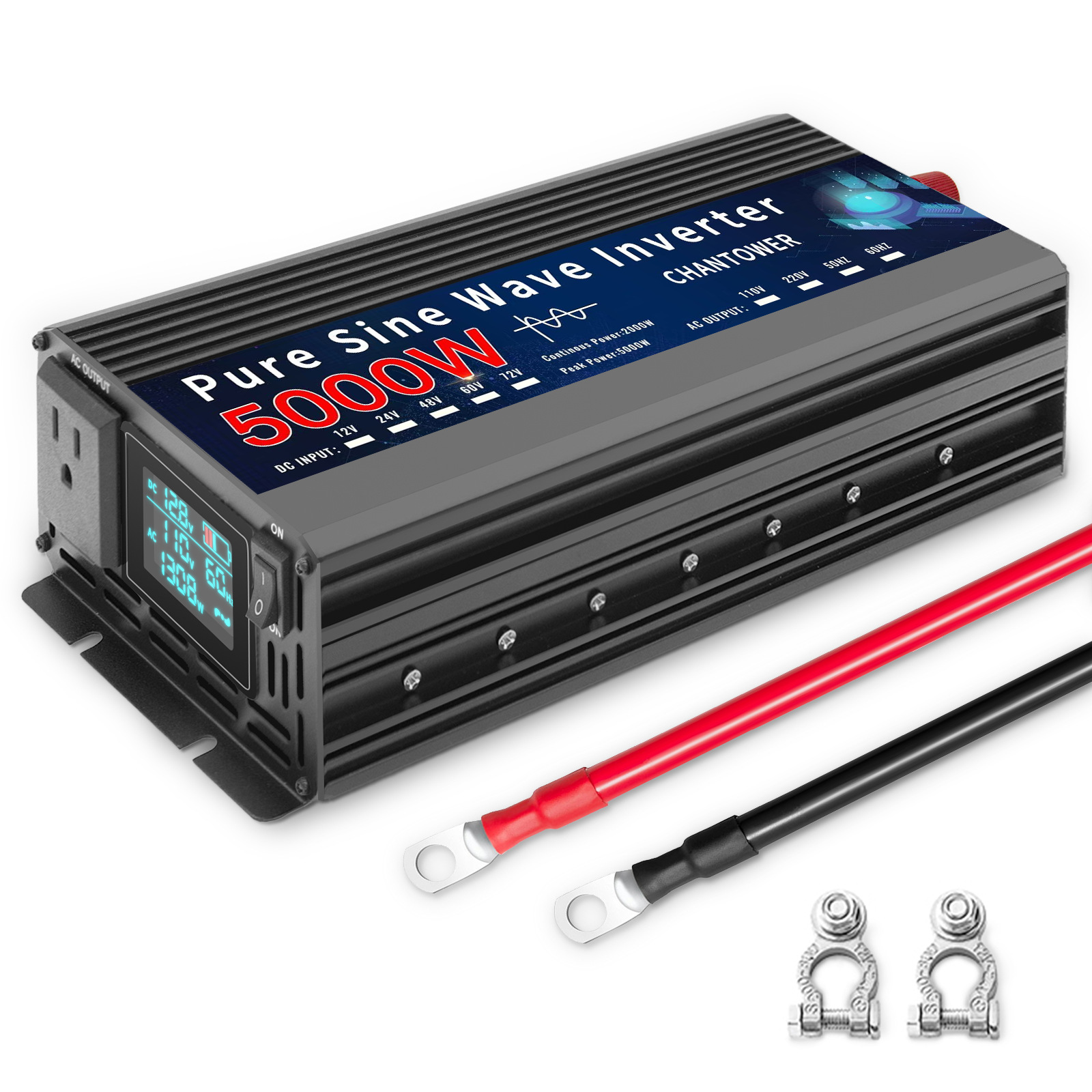 Inversor de Onda Sinusoidal Pura de 4000W/5000W para Automóvil, 12v/24v a 110v/220v, Venta Caliente Transfronteriza de Fábrica