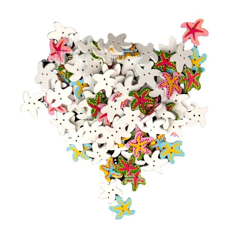 Fondo blanco animal Mar estrella de madera botón marino animal mar botón mezclado 100 piezas un paquete