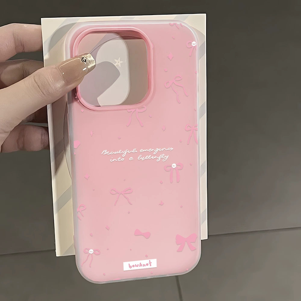 Чехол для iPhone (совместим с 11–17 Pro Max) фуксия с бантиком, мягкая защитная накладка