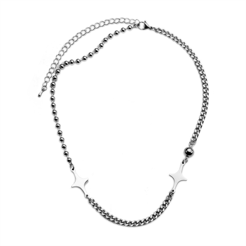 Collier ras-de-cou coréen simple et élégant, style tendance, en acier titane avec chaîne à maillons en forme d'étoile, inaltérable._voghion.com