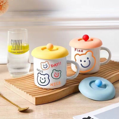 Silicone Cup Cover Food-Grade Cartoon Creative Silicone Cup Cover Dustproof and Leakproof Tea Cup Water Cup Lid Cute