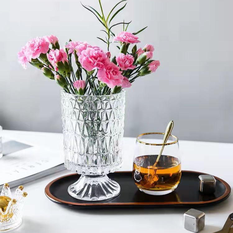 En línea celebridad ins estilo decoración de alta patas de cristal transparente florero al por mayor flores rosa combinación hidropónica florero Nórdico
