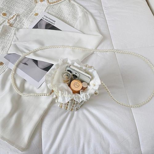 Purely handwoven bucket bag  new women's bag Korean version mini pearl bag hand-held shoulder crossbody bag cross-border