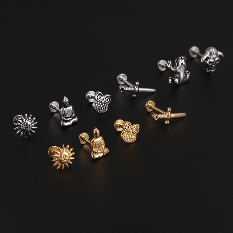 Fashion Owl Frog Skull Stainless Steel Carving lip stud 1 Piece