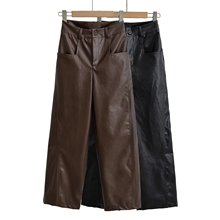 AY516-24秋季新款  欧美风高腰垂感哑光皮裤女宽松显瘦阔腿休闲裤