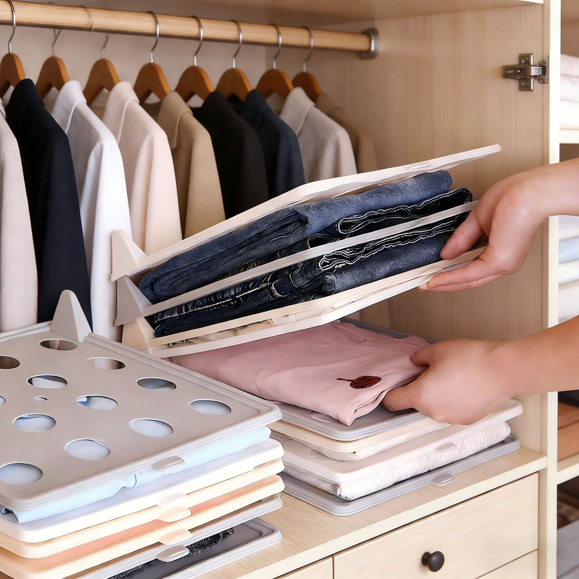 Cross-Border Hot-Selling Folding Plastic Shirt Long-Sleeve Anti-Wrinkle Home Folding Board Creative Wardrobe Storage Folding Board for Lazy People