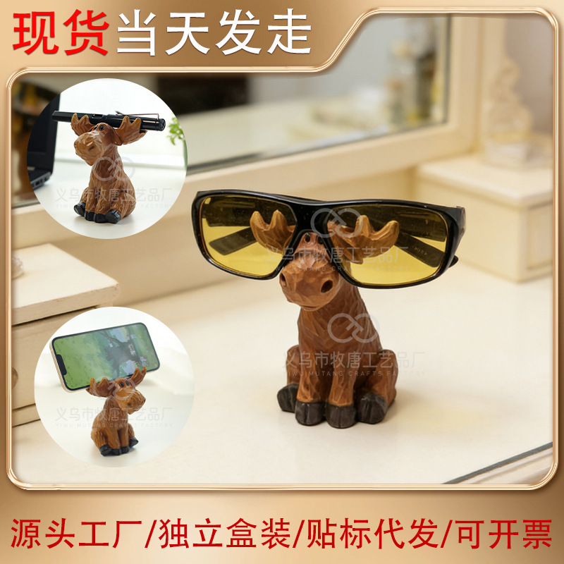 Cross-Border Hand-Carved Christmas Reindeer Phone Holder, Highland Cow Bathroom Ornament, Christmas Window Decoration