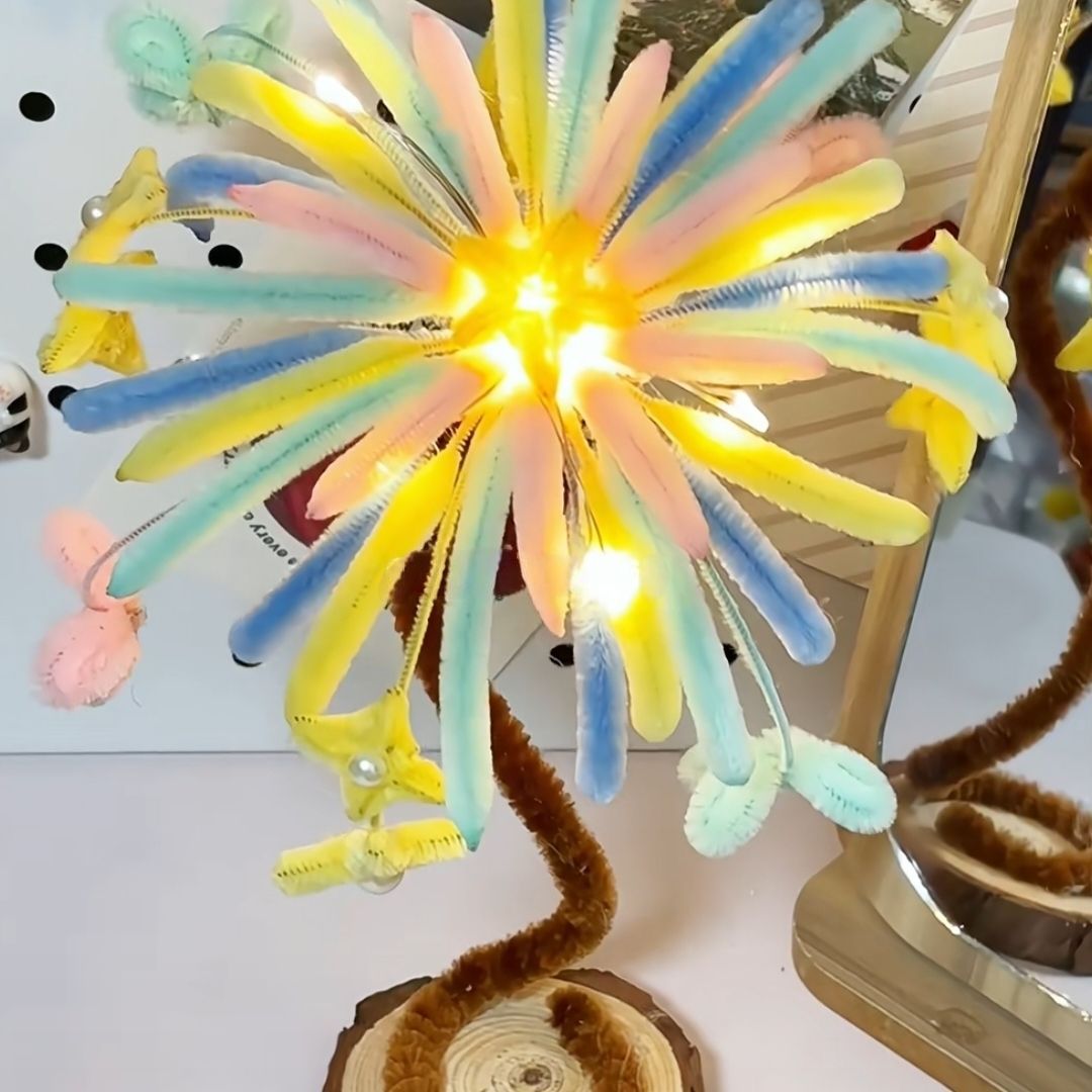 小紅書同款手工diy新年煙花小夜燈扭扭棒材料包發光氛圍閨蜜禮物