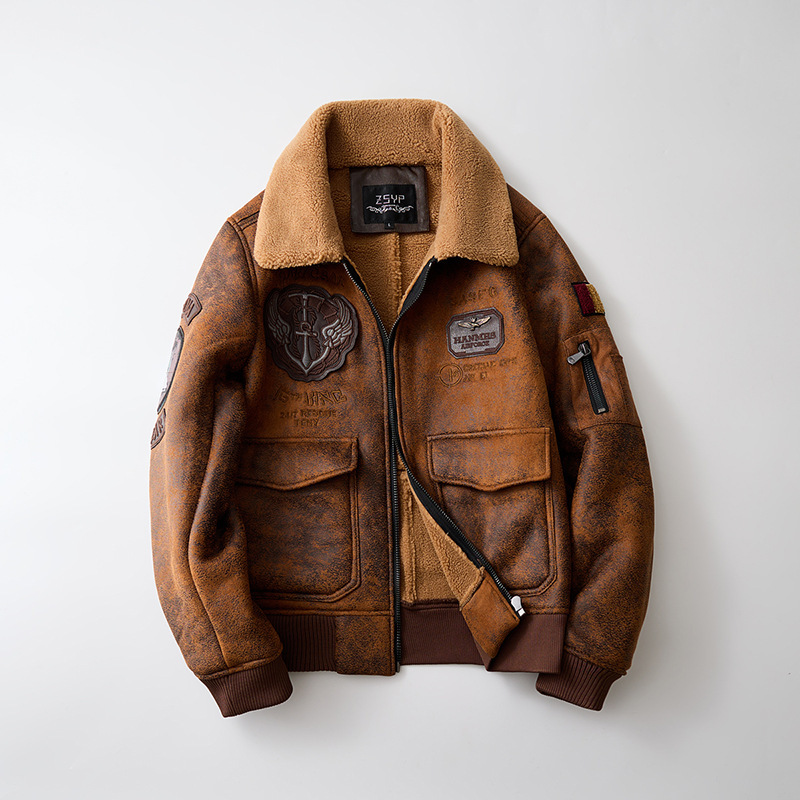 Autumn and Winter Fur All-In-One Men's Short Imitation Suede Flight Suit Jacket F503*P265