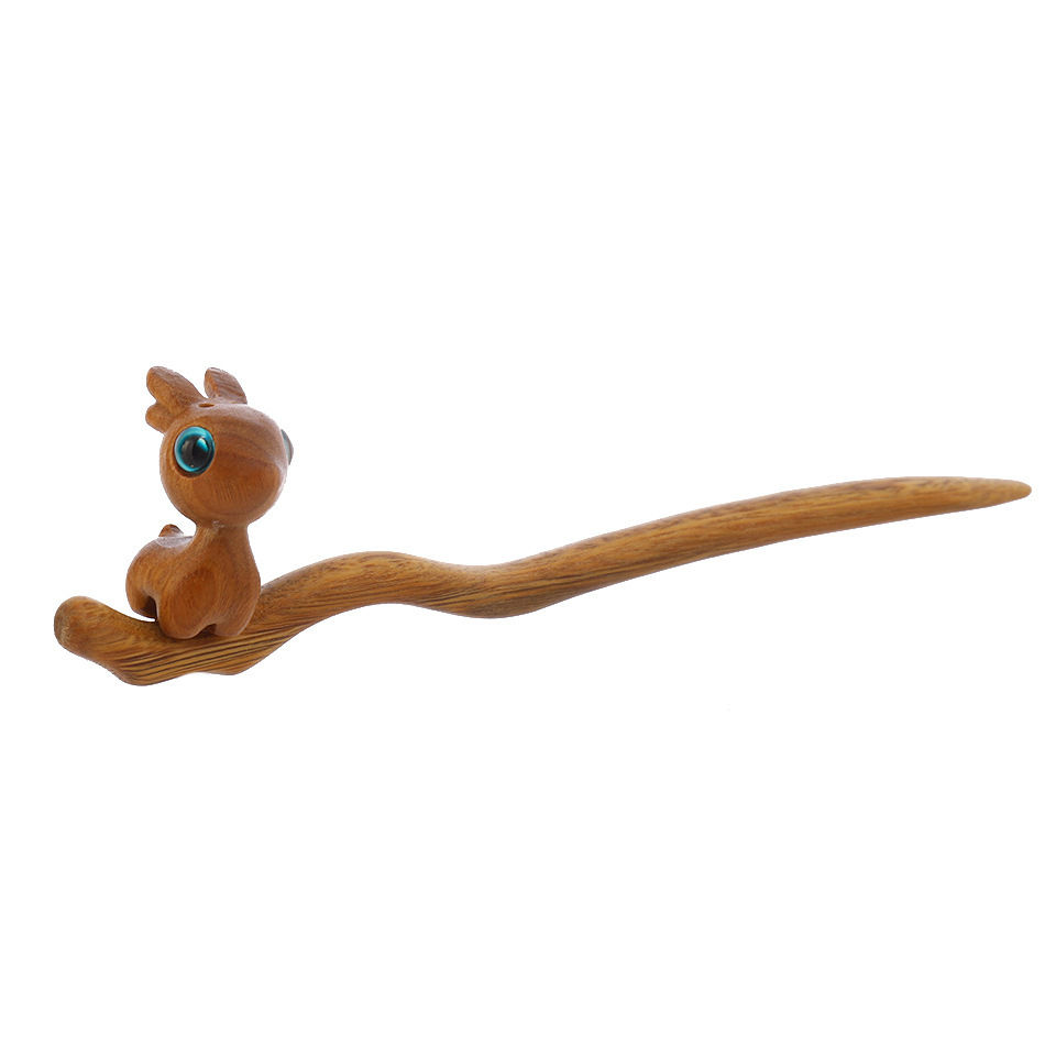 Creative cute one deer you green sandalwood hairpin new Chinese style updo chopsticks Hanfu cheongsam headdress
