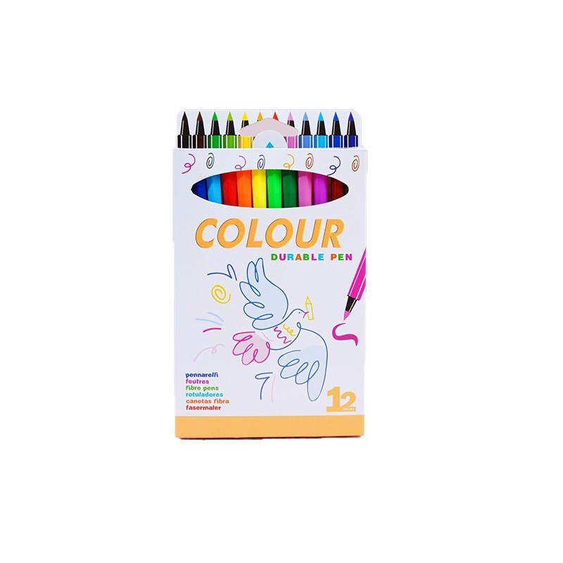 Ventas de la fábrica caja de color 12 color acuarela pluma al por mayor niño arte graffiti pintura color pluma pigmento pluma cepillo
