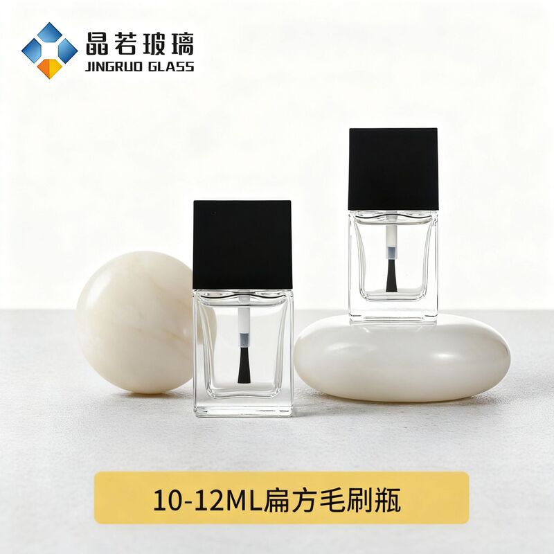 Spot Square 12ml Nail Polish Transparent Glass Bottle Black Cap 10ml Makeup Brush Manicure Sample Bottle