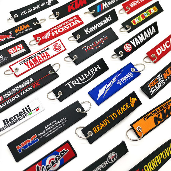 Motorcycle Keychain Short Cloth Strip Embroidery Weaving Mark Motorcycle Fashion Pendant Car LOGO Hat Clothes Label