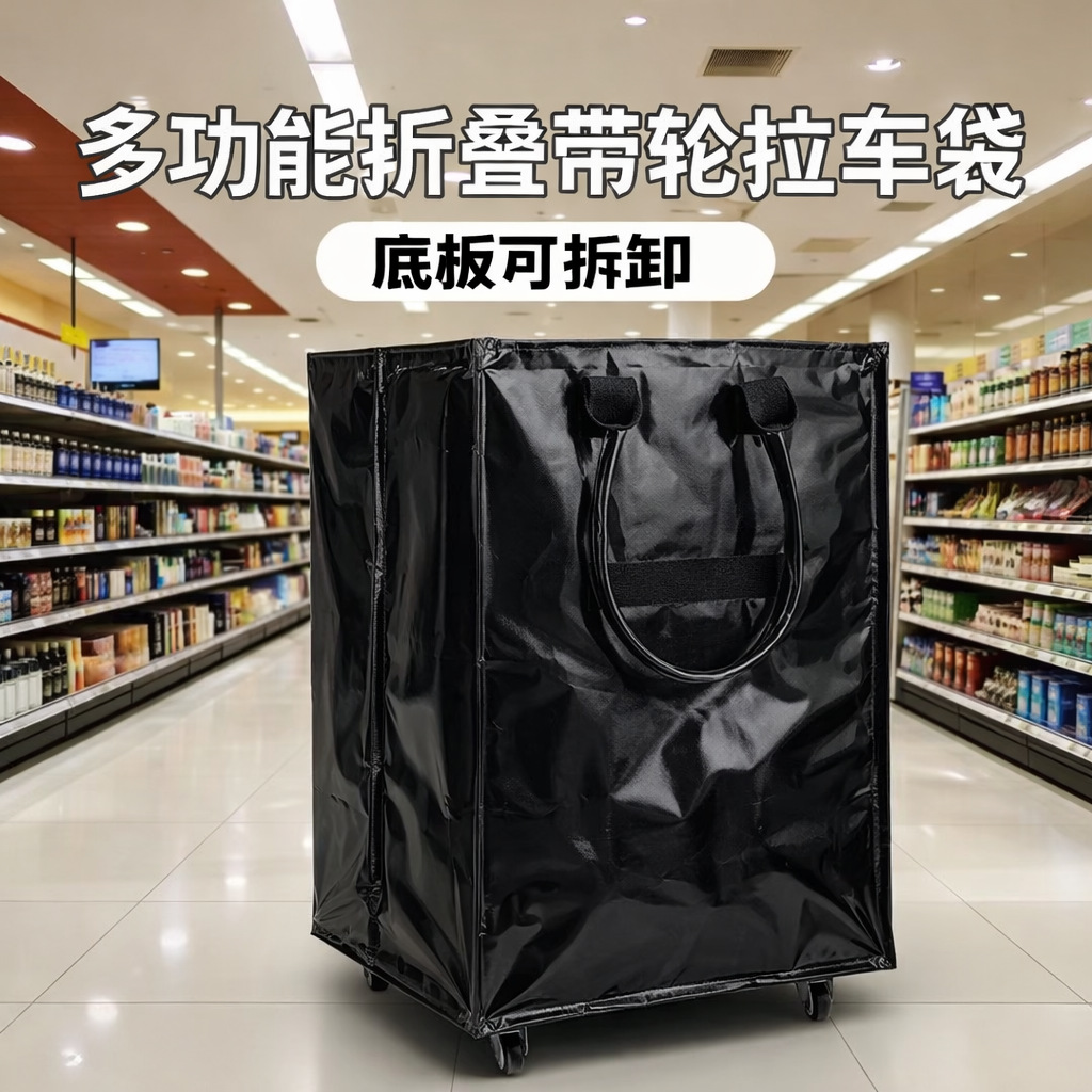 国产HULKEN浩肯包折叠行李包大容量jennie同款带盖拖轮拉车购物袋