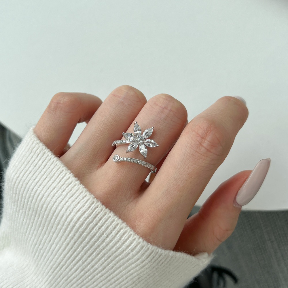 6g Weight Zircon Inlay Material Open Rings Classification Adjustable Ring Size 1 Piece Quantity Holiday, Daily Occasion 925 Sterling Silver Material Geometric Pattern Women's Gender Plating, Inlay Design Basic, Modern Style, Classic Style Style 925 Sterling Silver Zircon Geometric Open Rings 18