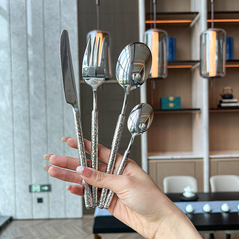 円ドリル304ステンレス食器ステーキナイフフォークスプーン軽贅沢ハンマーハンドル高颜値家庭用ホテル西洋食器|undefined