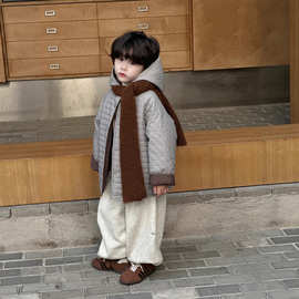 男童时髦双面穿双层夹棉连帽棉服2025冬装中小童宽松保暖棉衣外套