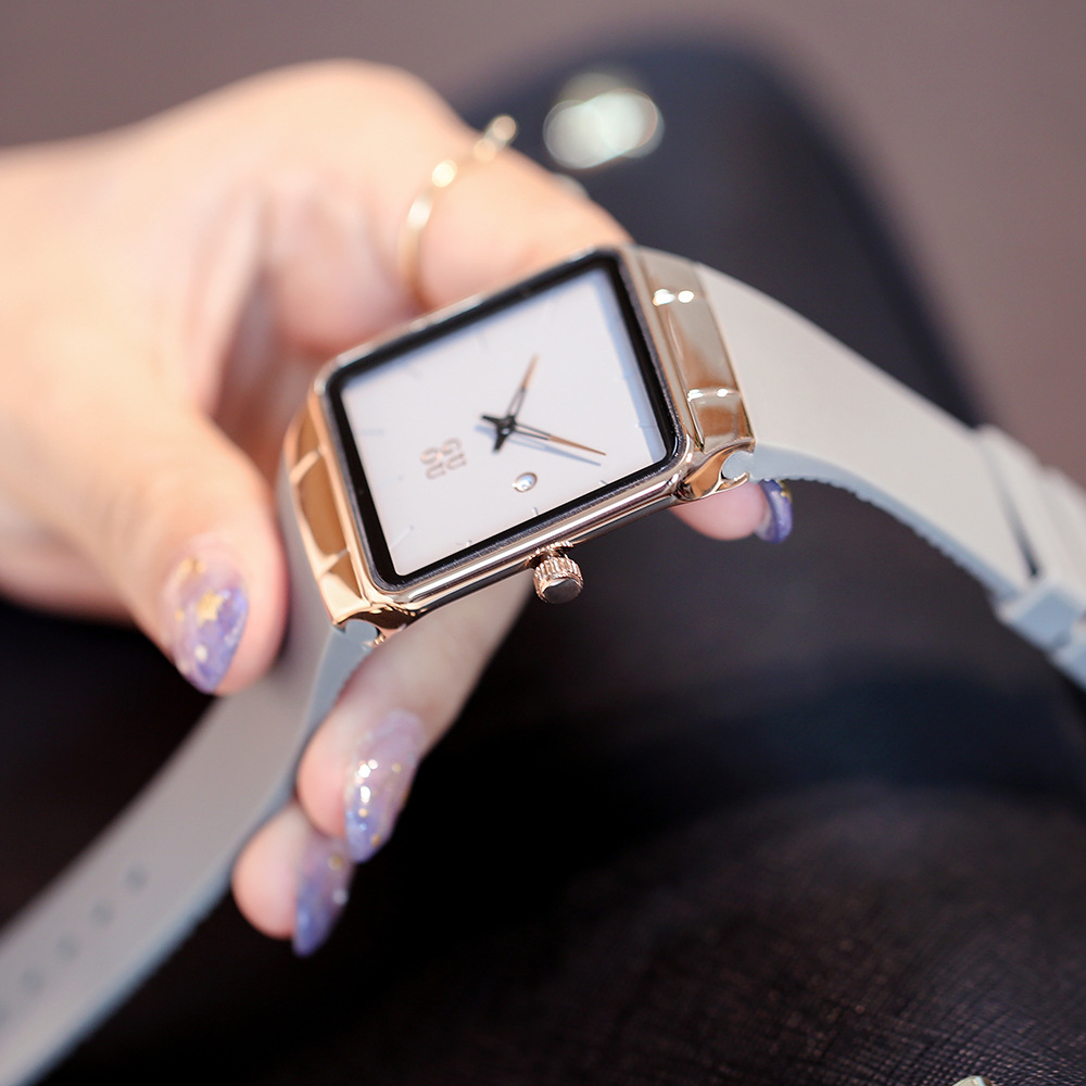 Sports Women's Watch Niche High-End Simple Quartz Square Calendar Watch Silicone Waterproof Unisex Couple Watch for Women