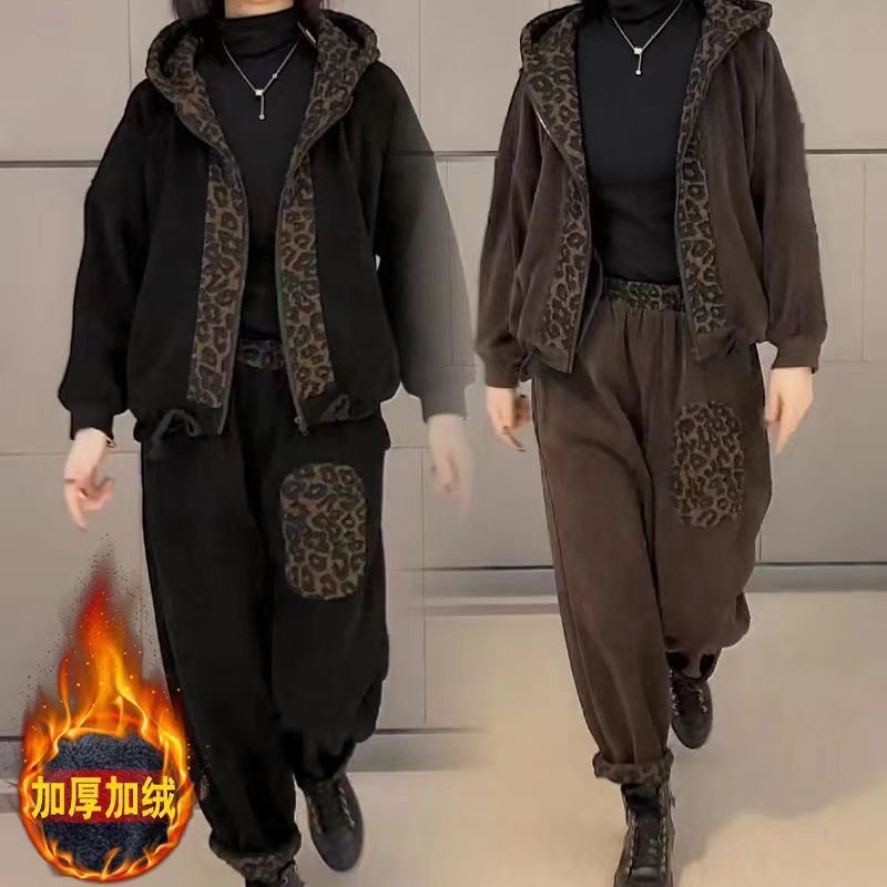 Clearance Sale ~ Last Stock of Big Brand Cut Labels, Withdrawn from Counter, Export, Fleece-Lined Thickened Hooded Jacket and Pants Set for Women