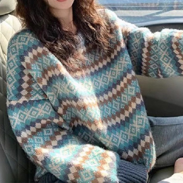 24 invierno Puyuan 2024 nuevo suéter Jacquard romántico de la isla de Fair nuevo otoño y invierno